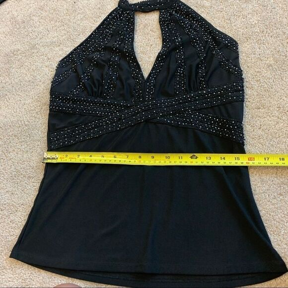 Faust black beaded evening halter top Sz L - Picture 5 of 7